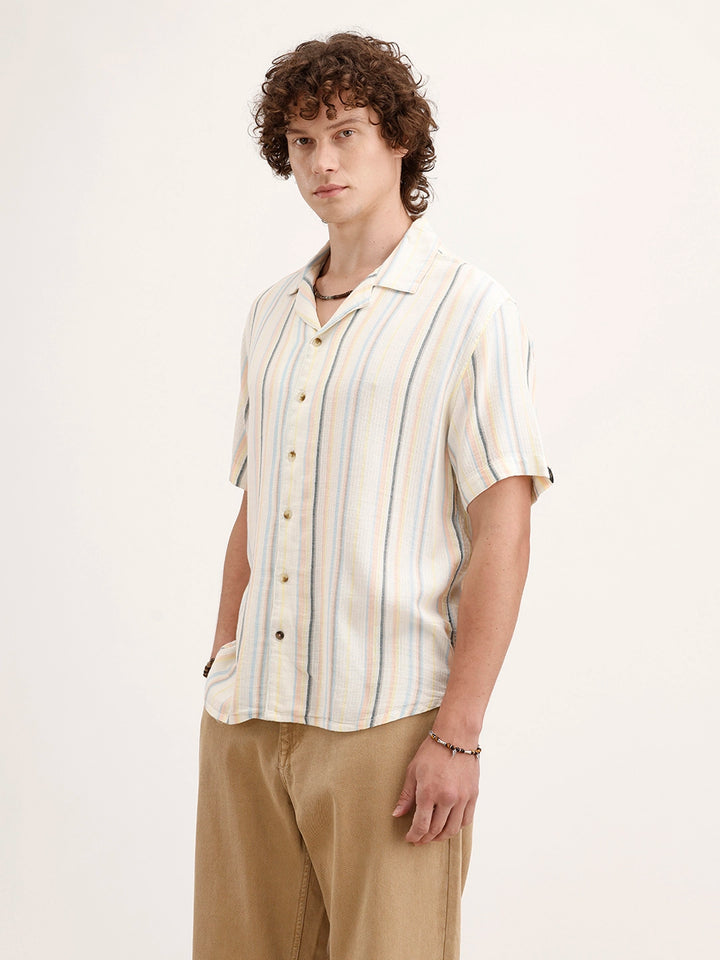 Resort Collar Striped Shirt | Off White