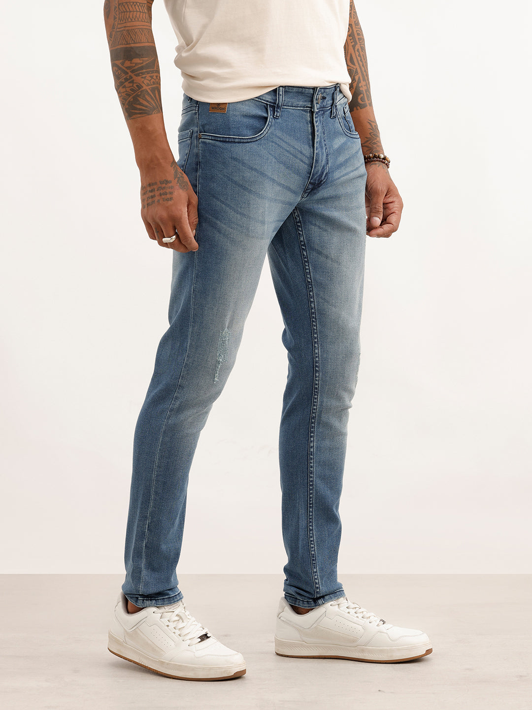Distressed Skinny Fit Denim Jeans | Light Blue
