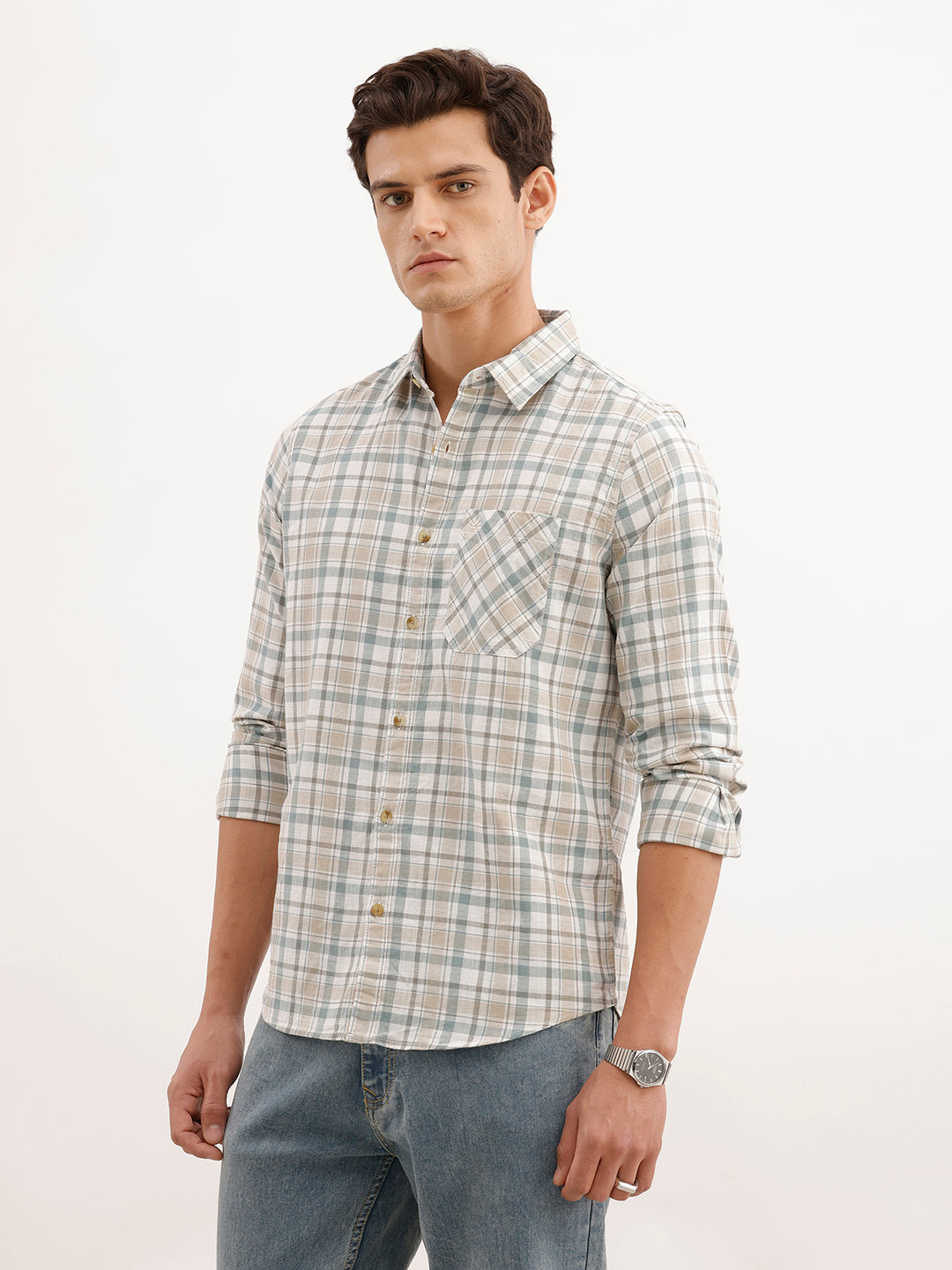 Regular Fit Checkered Shirt  | Teal