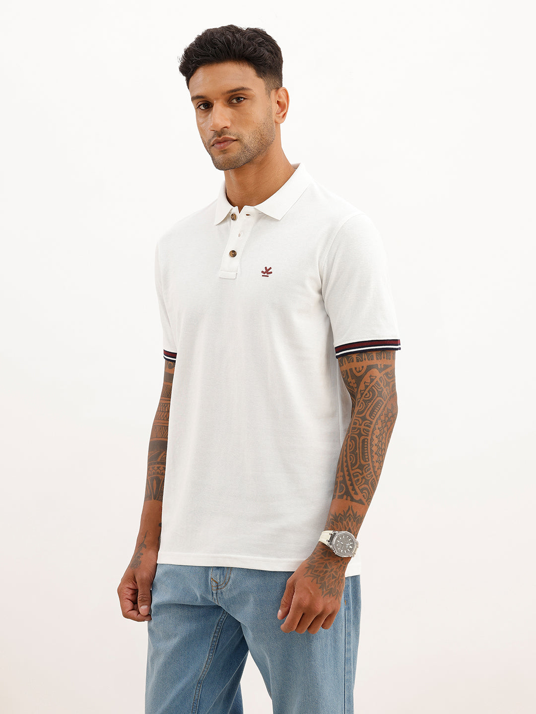 Regular Fit Contrast Sleeve Polo T-Shirt | Off White