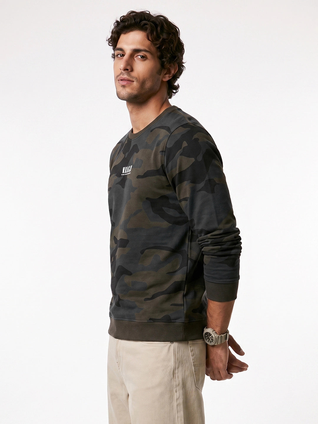 Slim Fit AOP Camo Sweatshirt | Olive