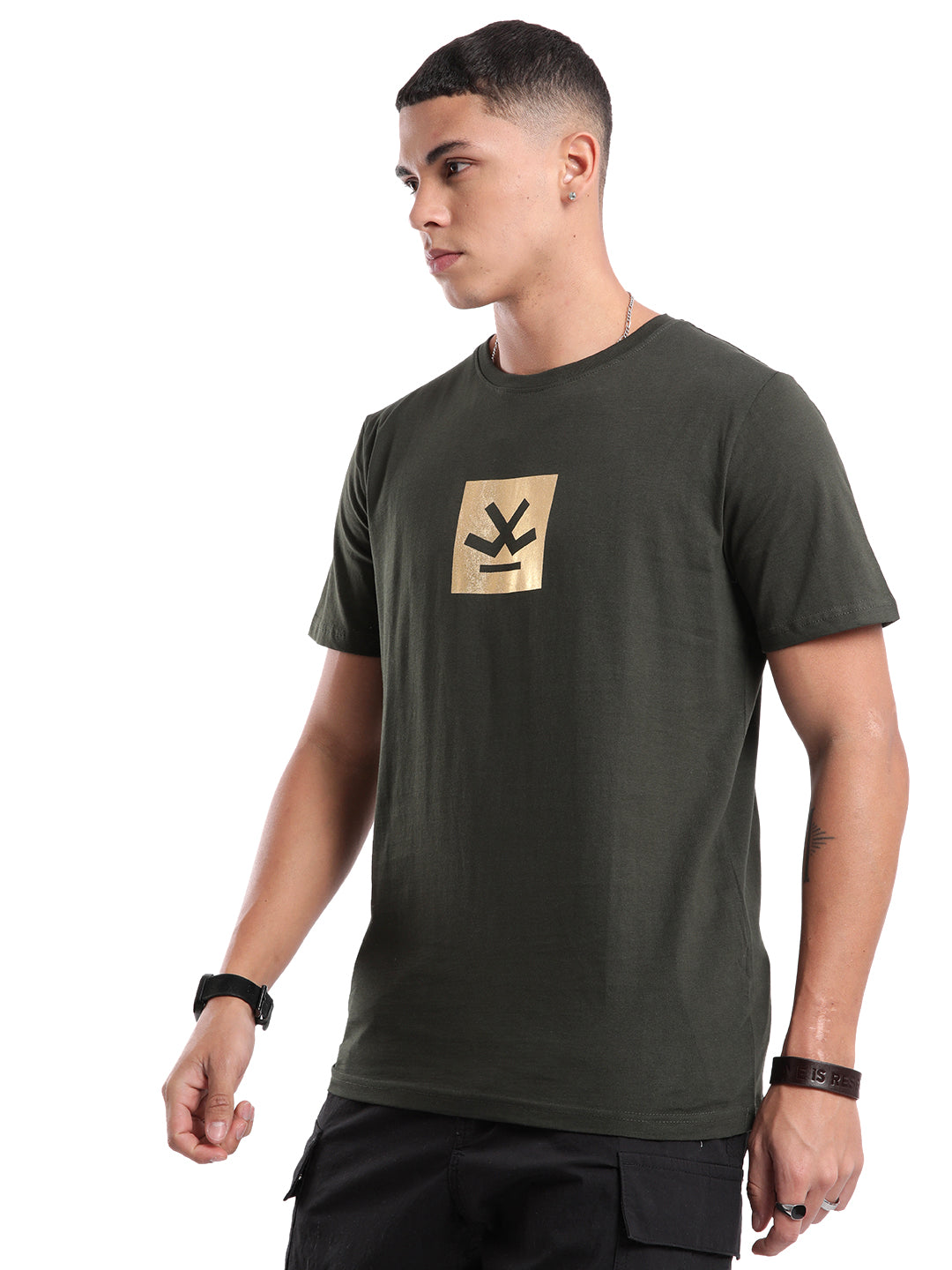 Premium Olive Foil Logo Printed T-Shirt