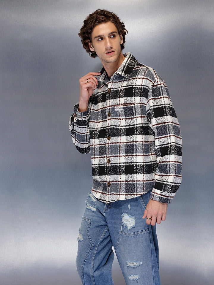 Men’s monochrome Oversize bold check shacket | Grey