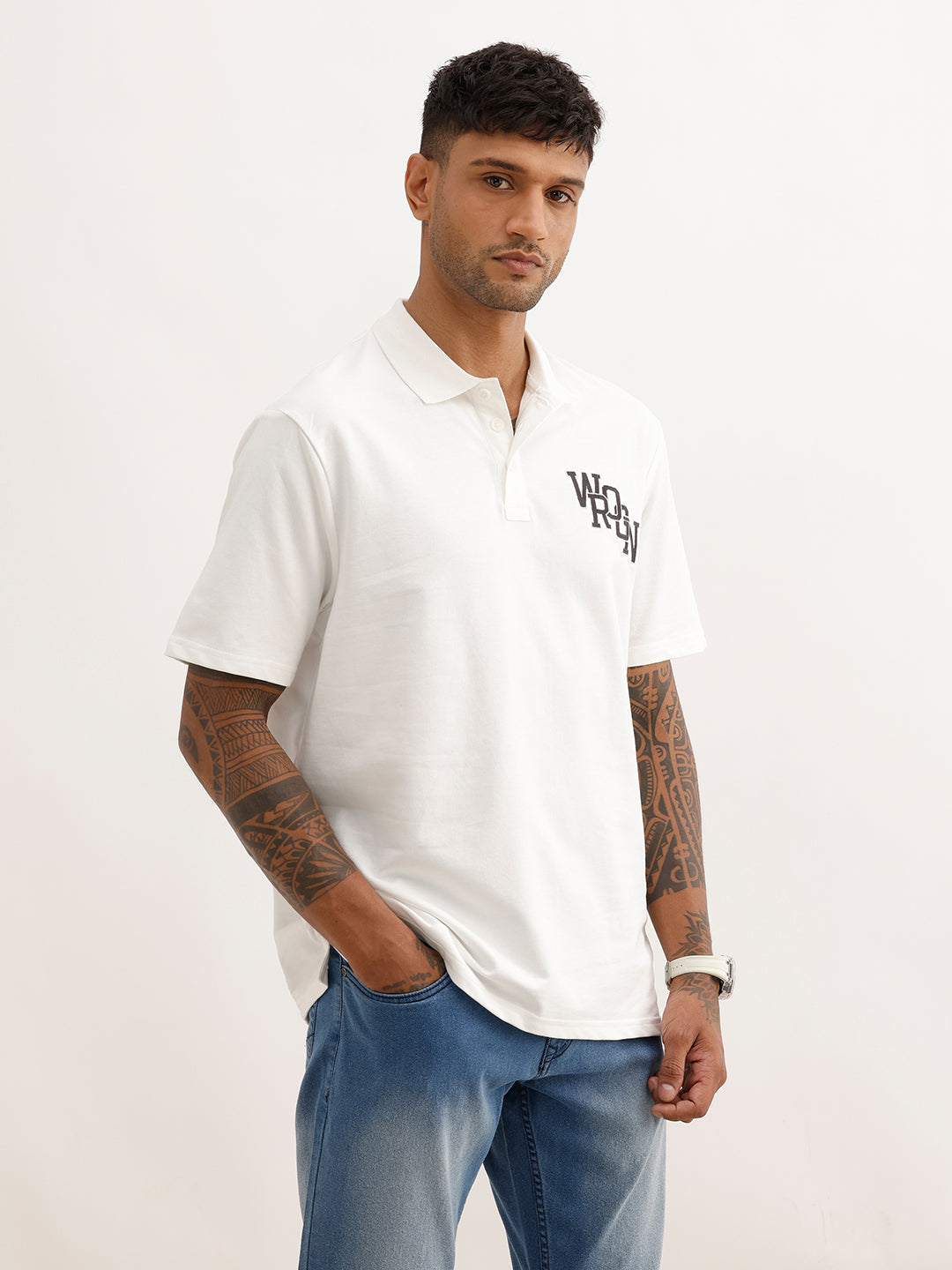 Comfort Fit Embroidery Patch Detail Polo T-Shirt | Off White