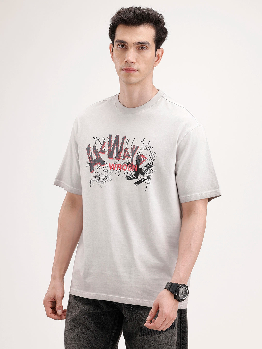 Oversized Front Printed T-Shirt | Grey