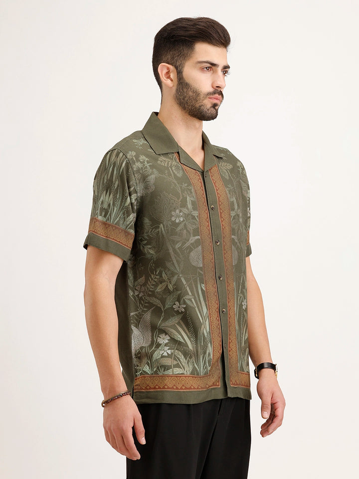 Slim Fit Resort Collar Shirt |Olive