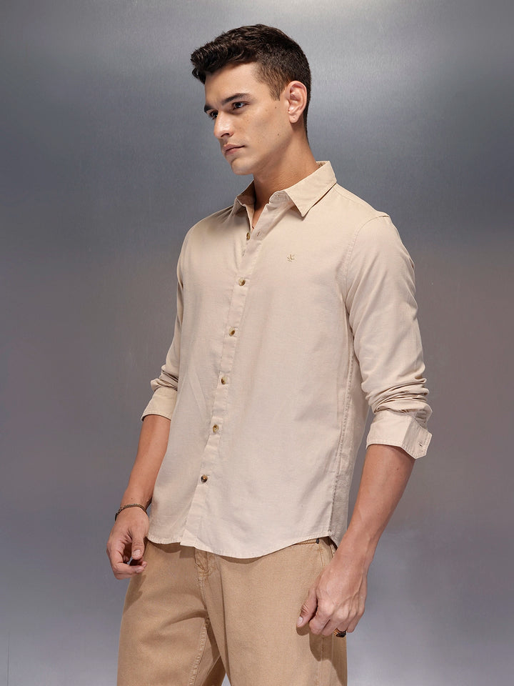 Men's minimal full sleeve shirt for everyday wear | Beige