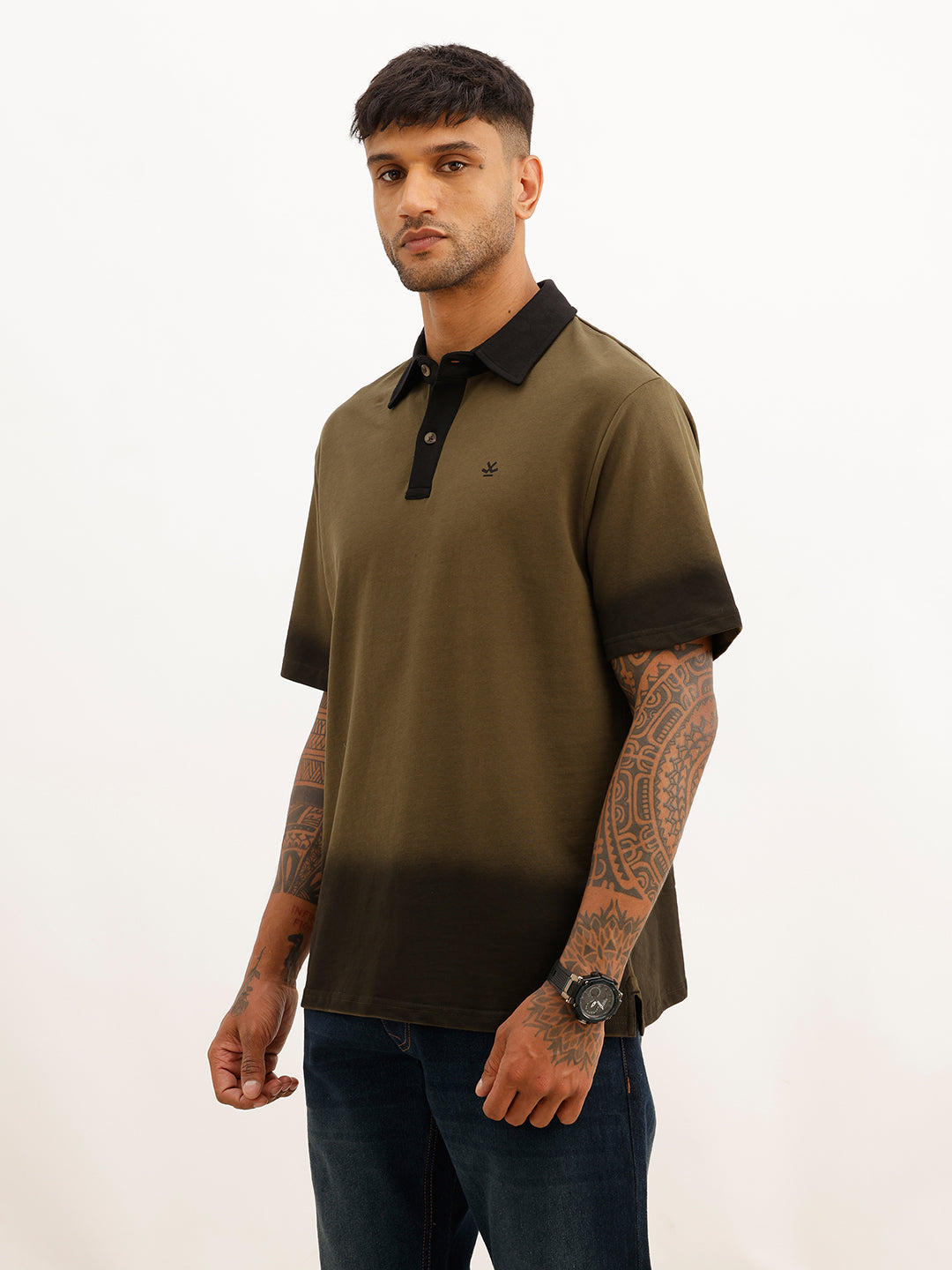 Comfort Fit Placement Printed Polo T-Shirt | Olive