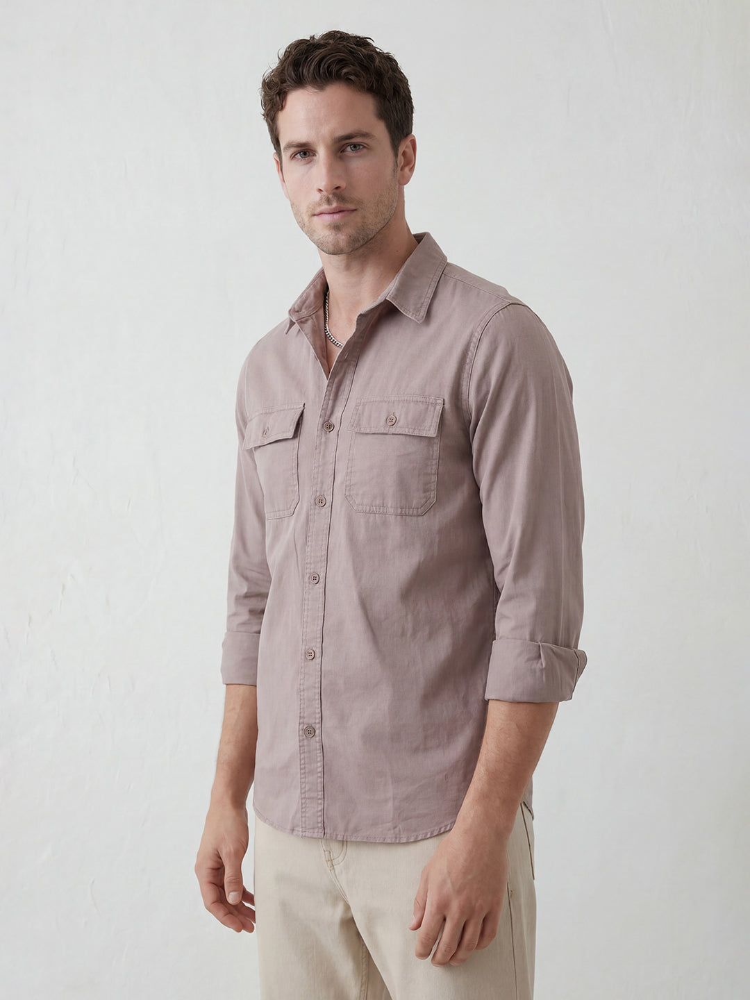 Slim Fit Double Pocket Shirt | Peach