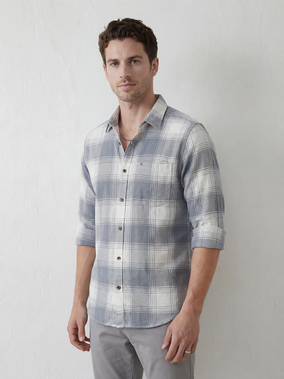 Regular Fit Checkered Shirt | Grey