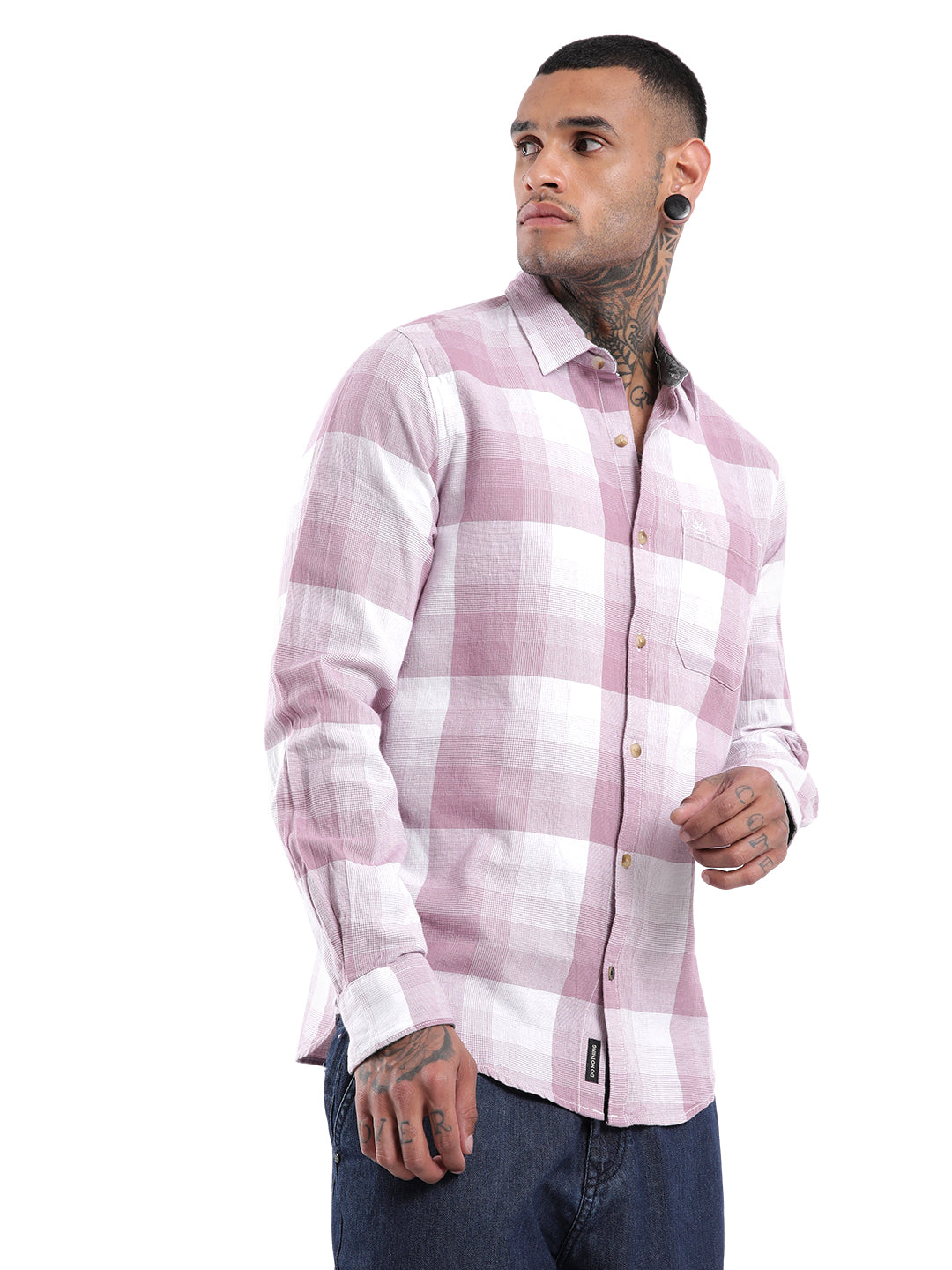 Pink Slim Fit Checked Shirt