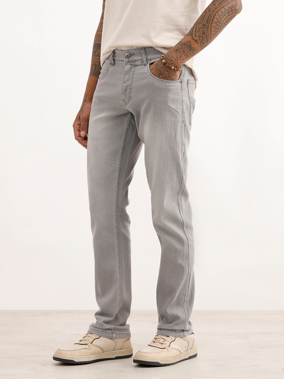 Straight Fit Faded Denim Jeans | Grey