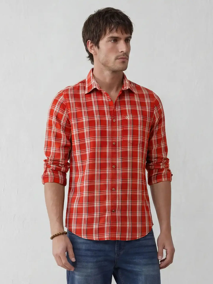 Classic Cotton Twill Checks In Slim Fit  |  Red