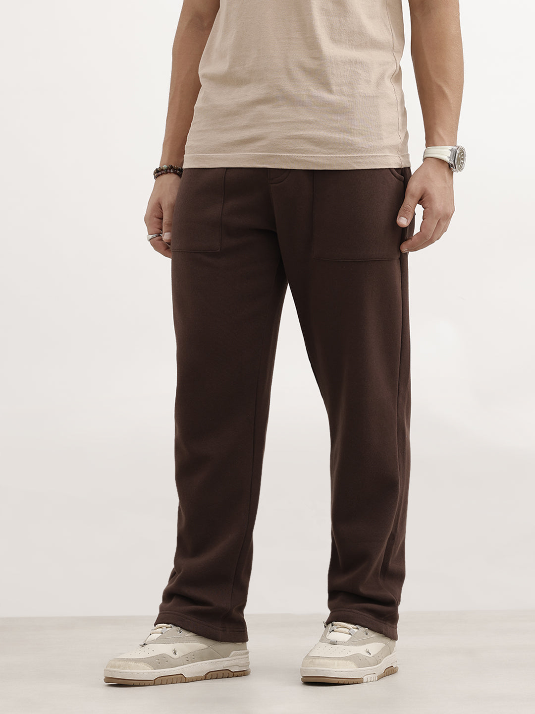 Solid Relaxed Fit Knitted Jogger | Brown