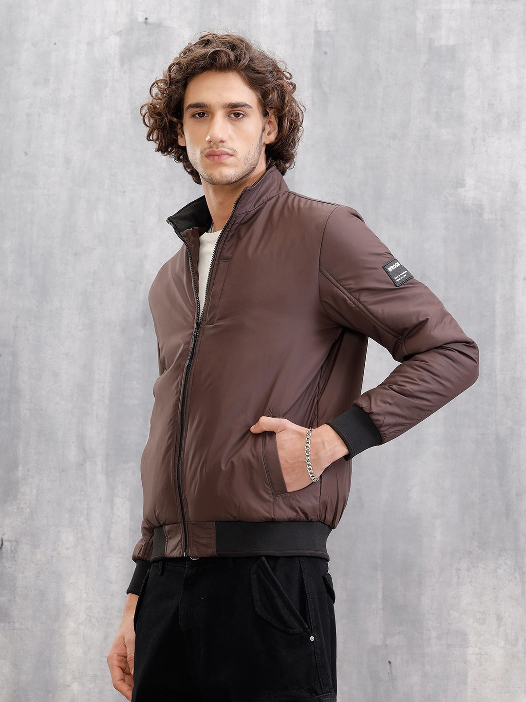 Soild Casual Bomber Jacket | Brown