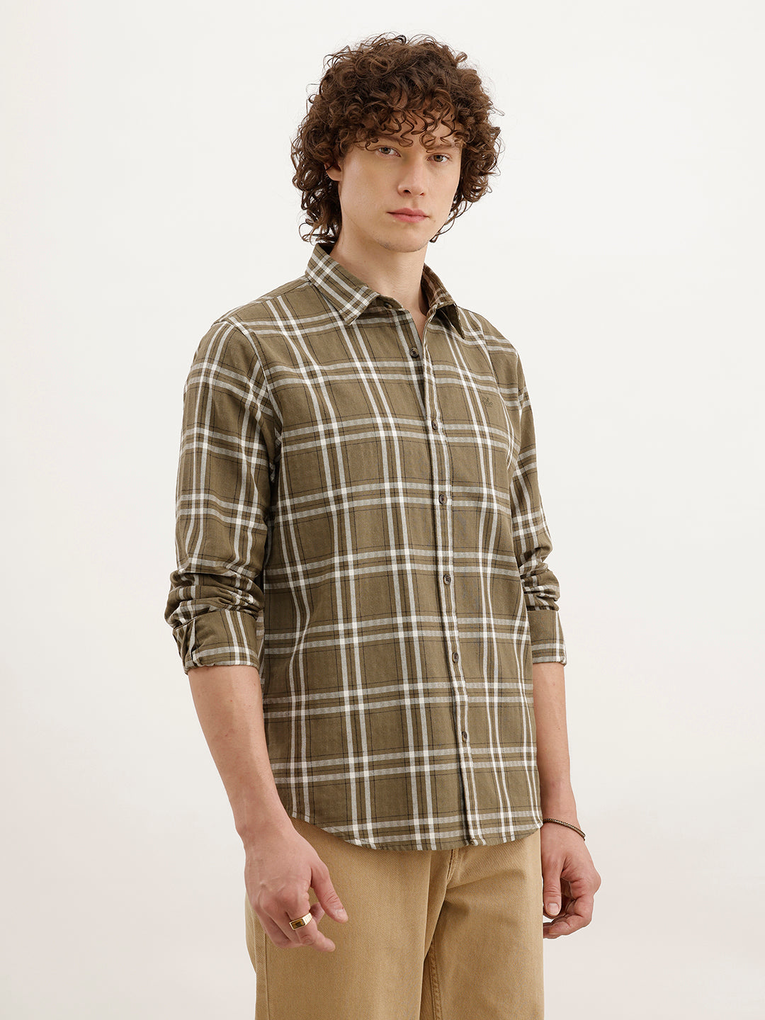 Slim Fit Checkered Shirt  | Olive