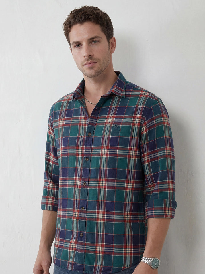 Comfort Fit Checkered Shirt | Navy Blue