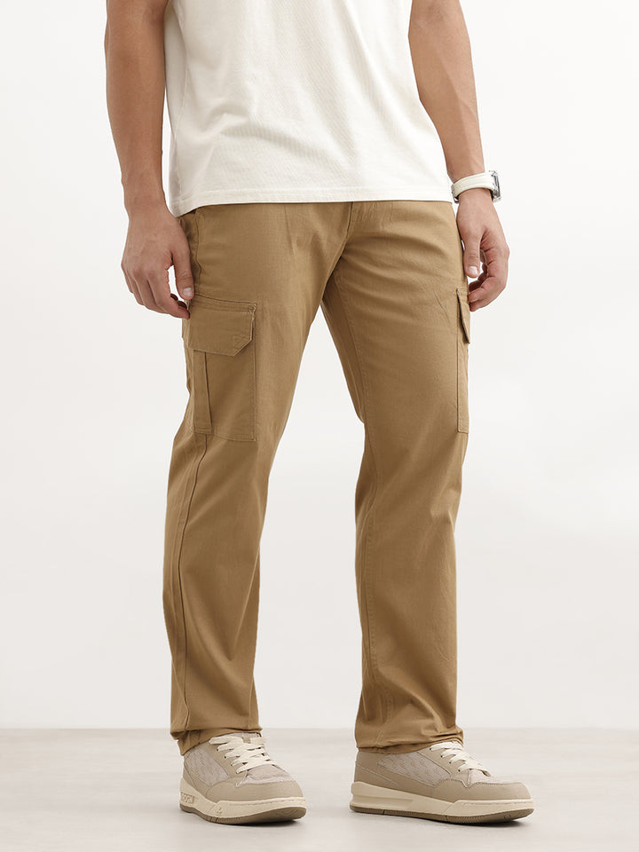 Solid Straight Fit Cargo Trouser | Khaki