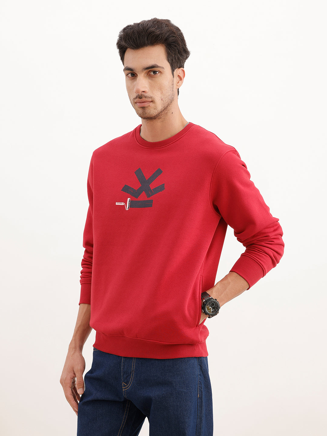 Comfort Fit Placement Printed Sweatshirt | Red | WVSS9026F