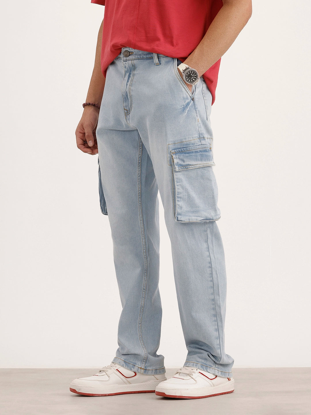 Anti Fit Cargo Denim Jeans | Light Blue