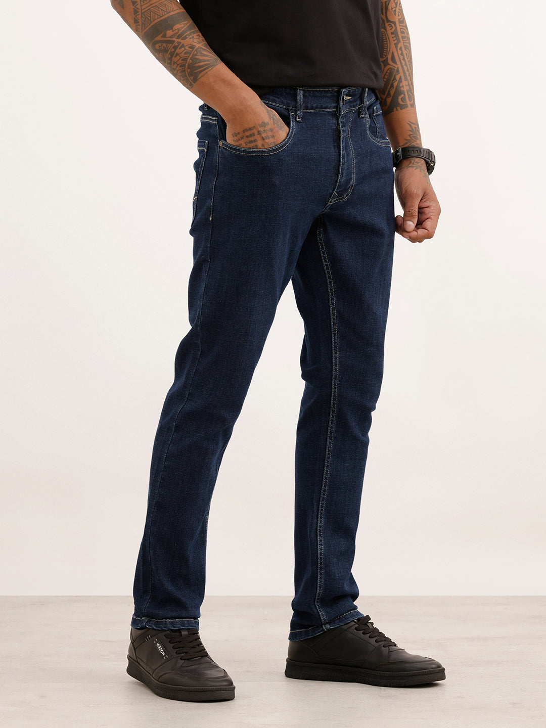 Slim Fit Contrast Stitch Denim Jeans | Dark Blue