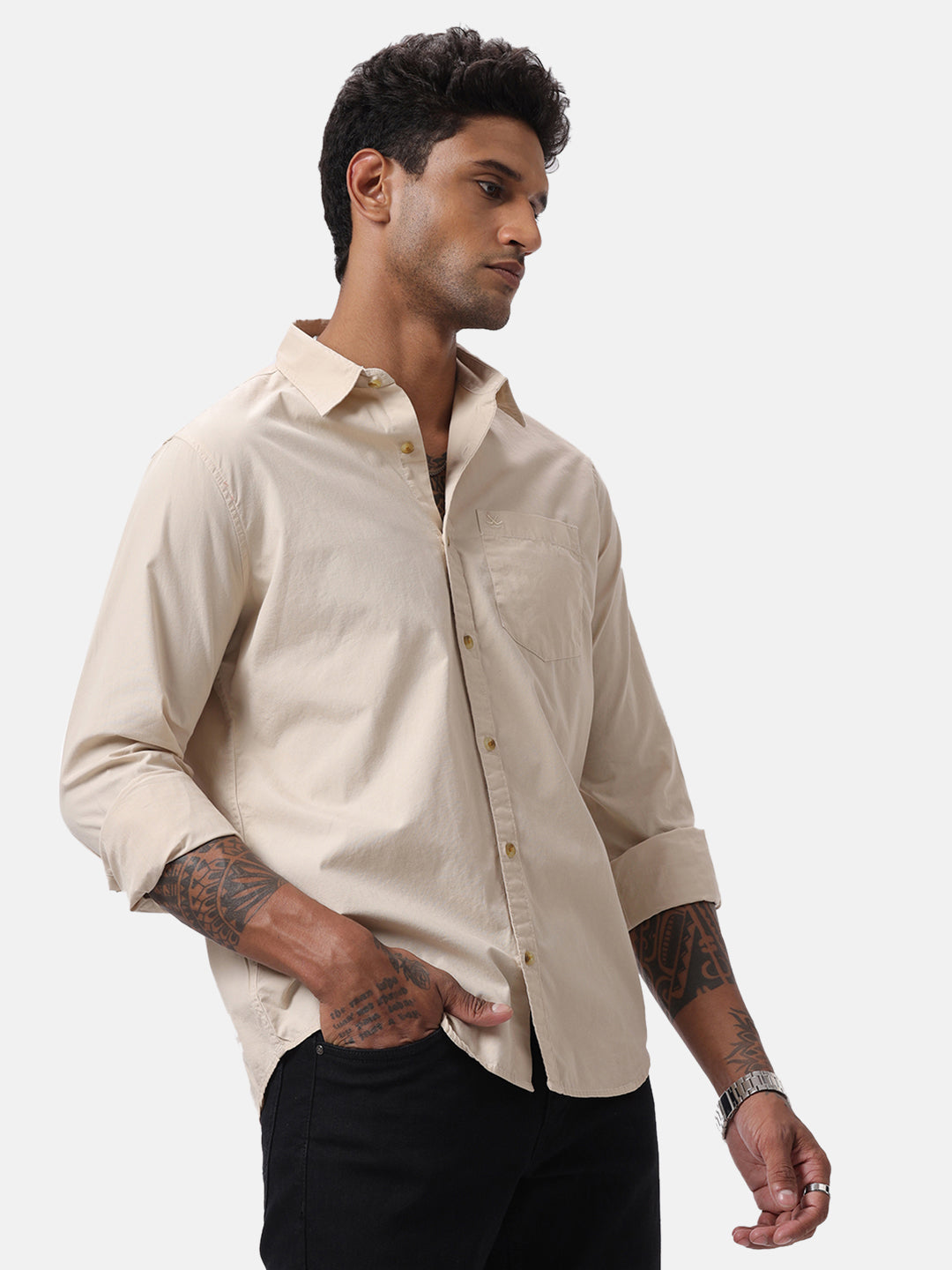 Plain Beige Casual Shirt