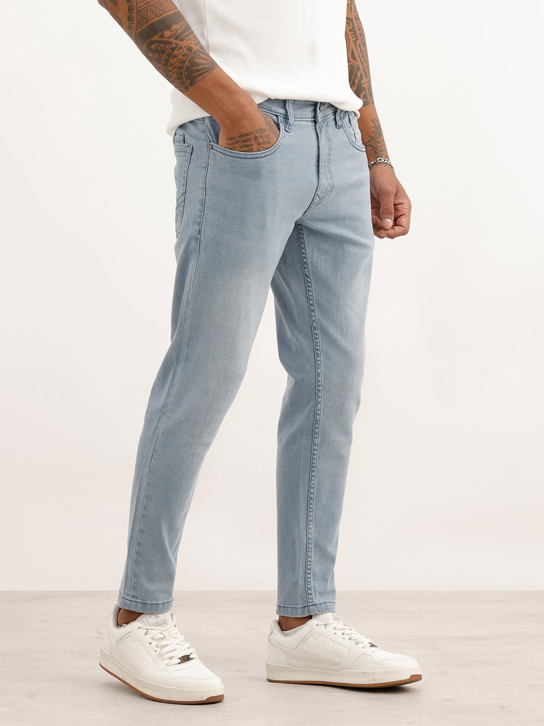 Solid Skinny Crop Fit Denim Jeans | Light Blue