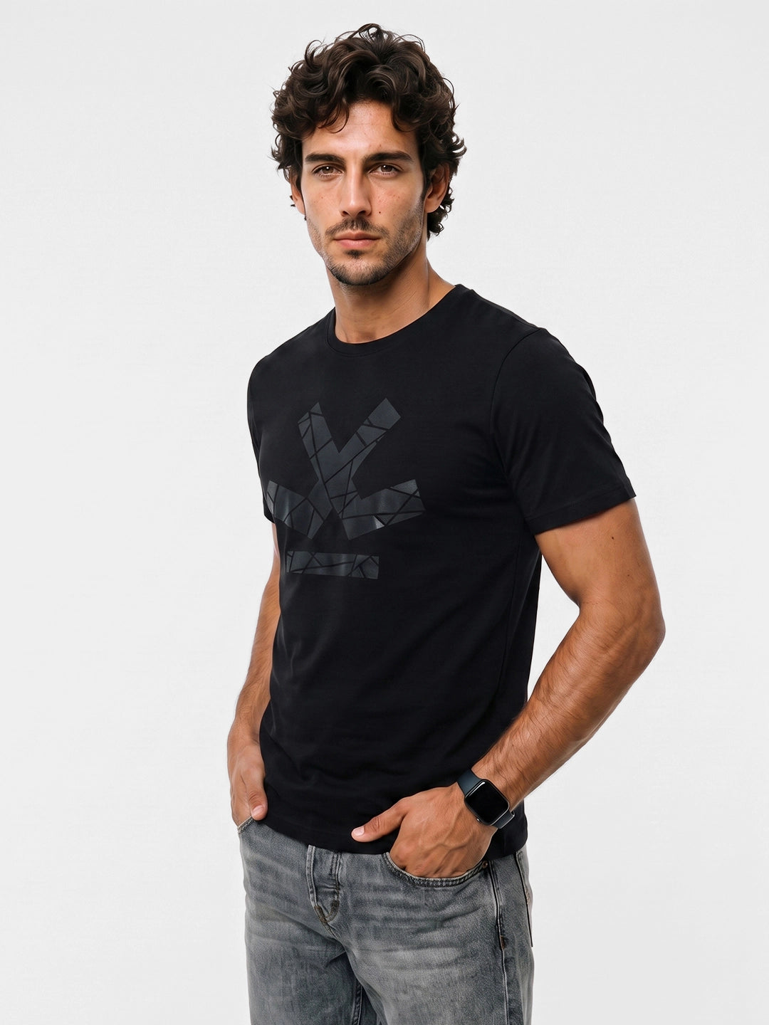 Slim Fit Placement Printed T-Shirt | Black