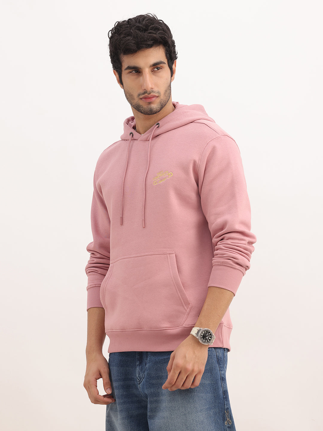 Comfort Fit Embroidery Detail Hooded Sweatshirt | Pink