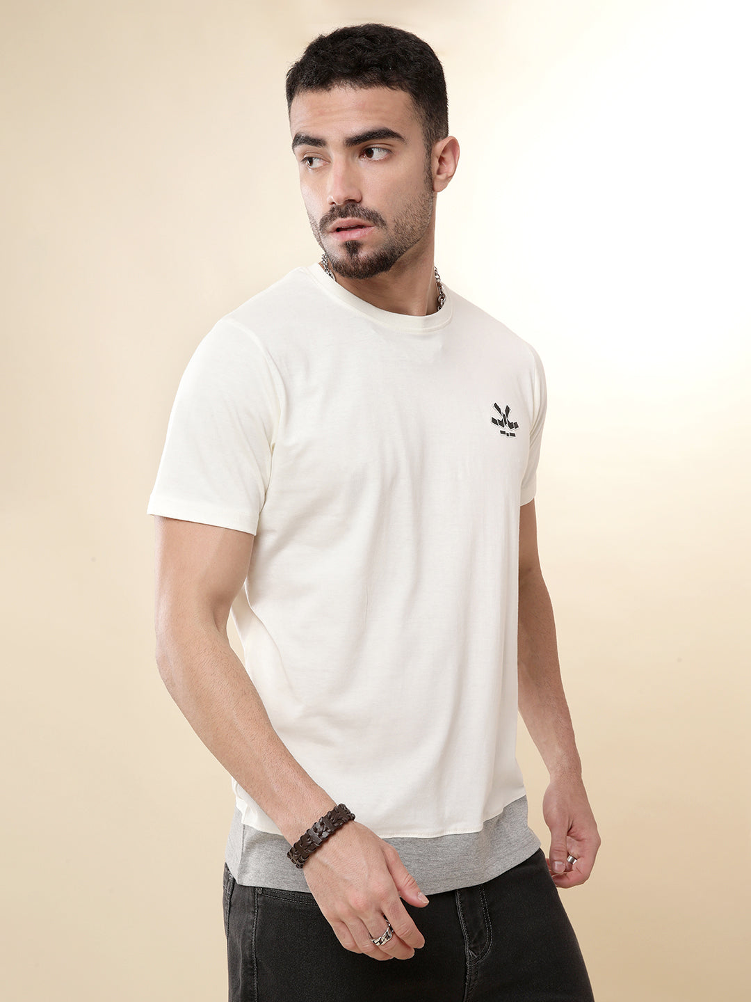 White Knit Solid Crew Neck T-Shirt