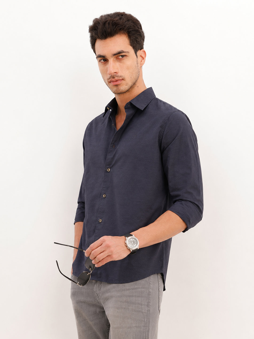 Melange Regular Fit Full Sleeve Shirt | Black
