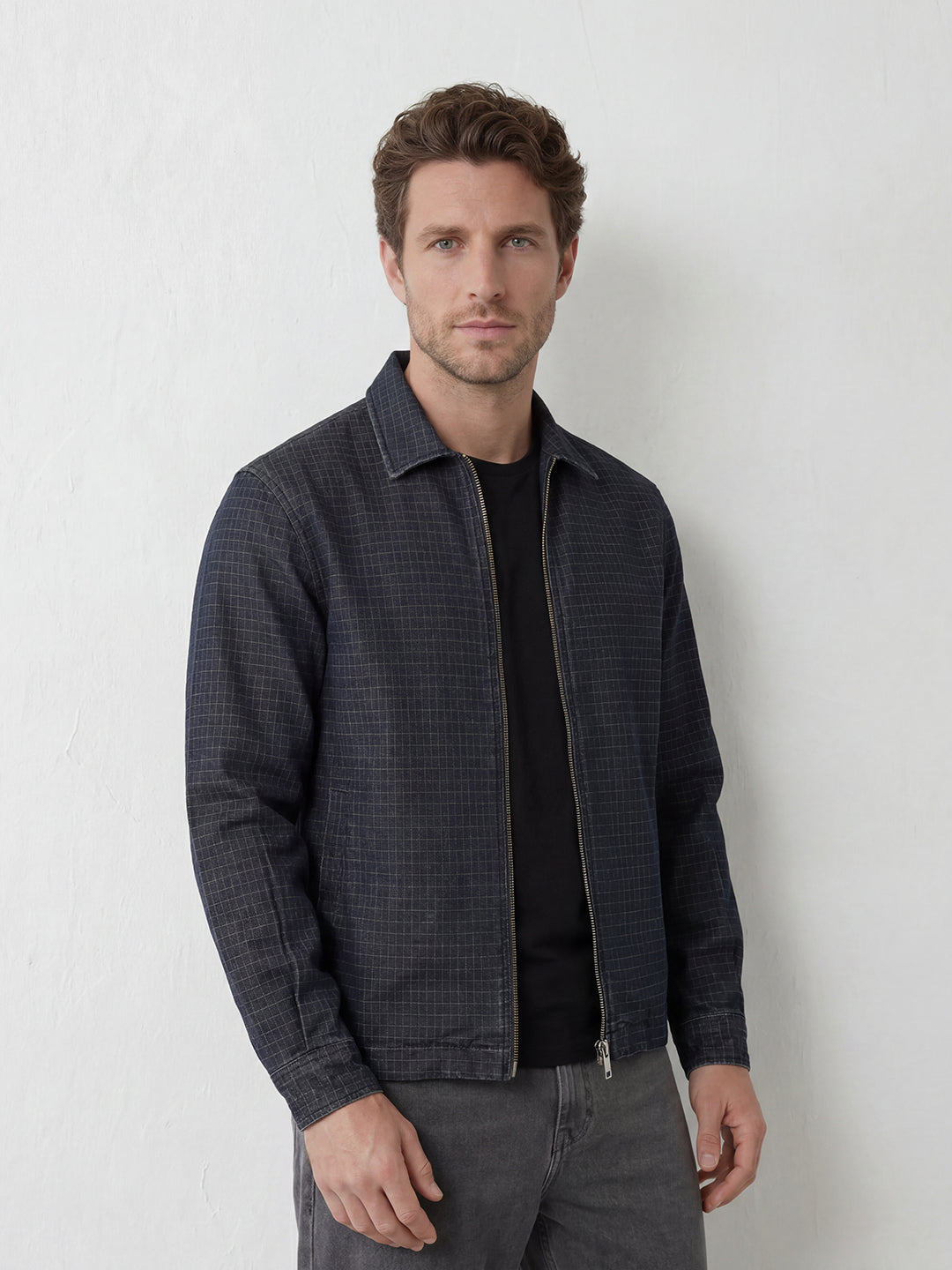 Classic Textured Checkered Jacket | Dark Blue