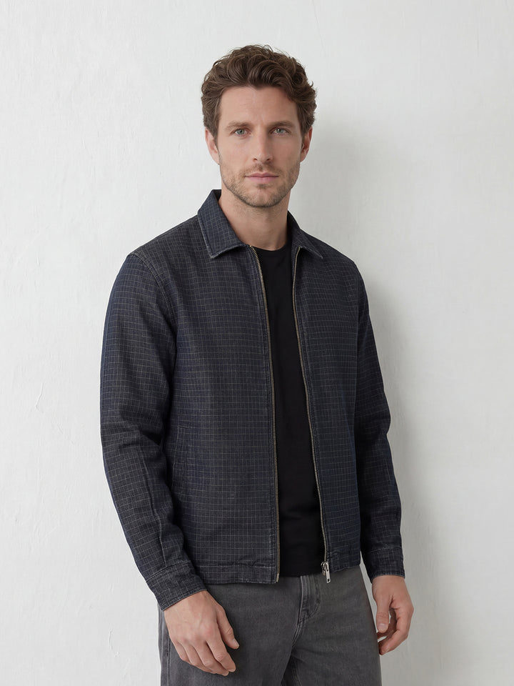 Classic Textured Checkered Jacket | Dark Blue