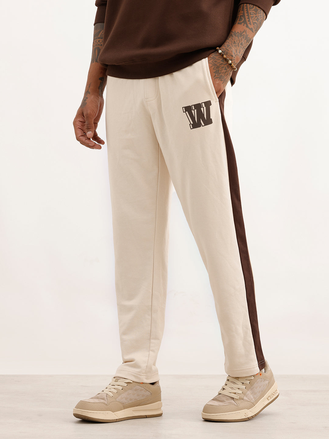 Regular Fit Placement Printed Knitted Sweatshirt | Beige | WWKJ3372M