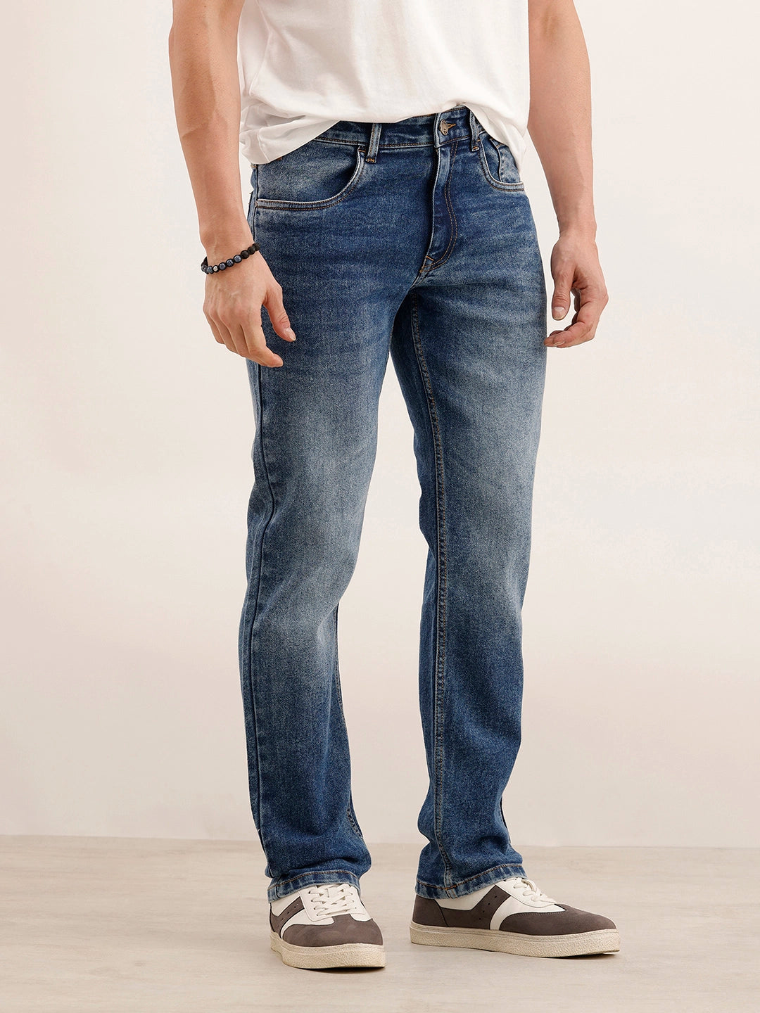 Faded Straight Fit Denim Jeans | Blue