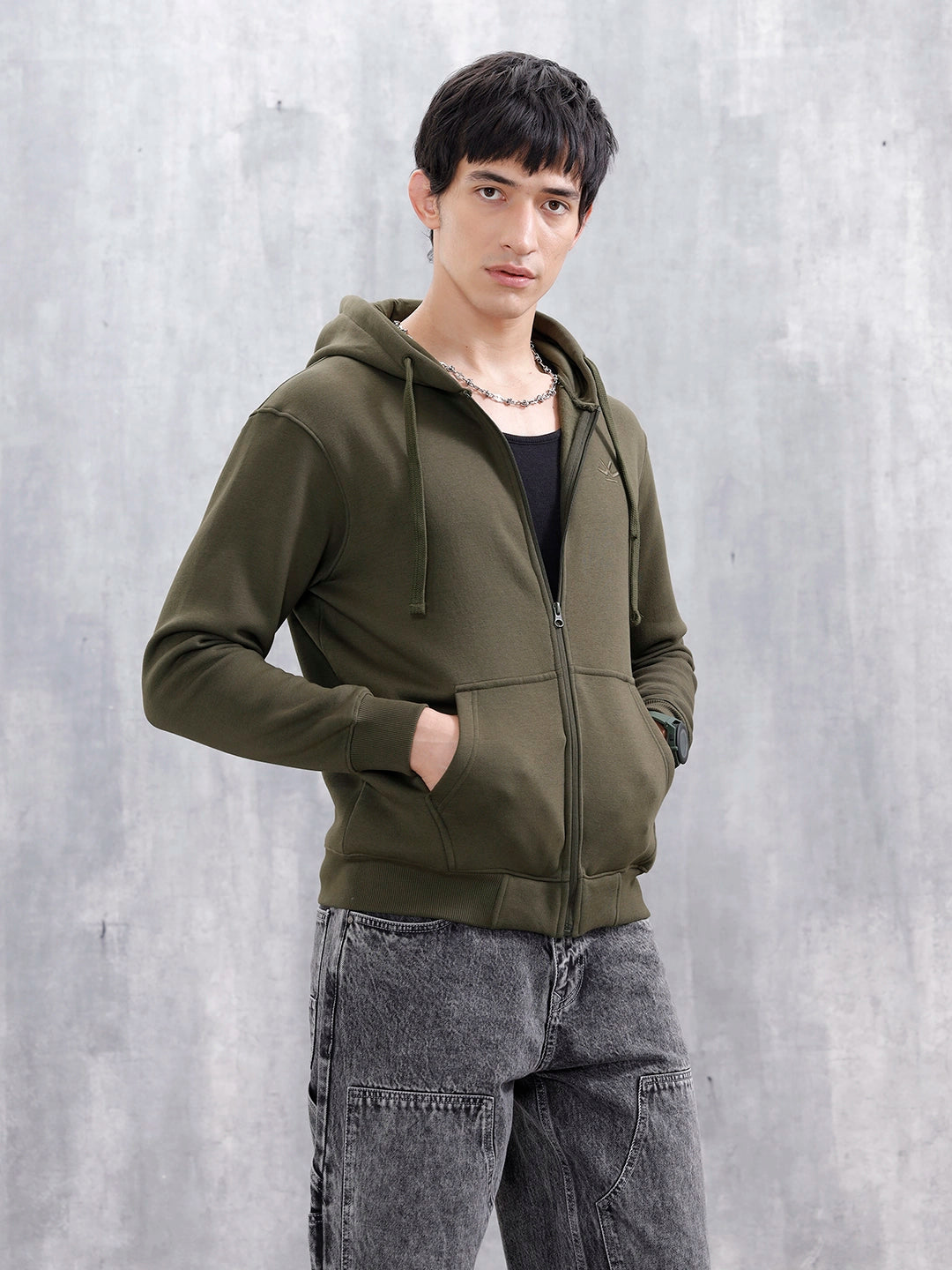 Men’s Solid Zip-Up Hoodie Sweatshirt Olive