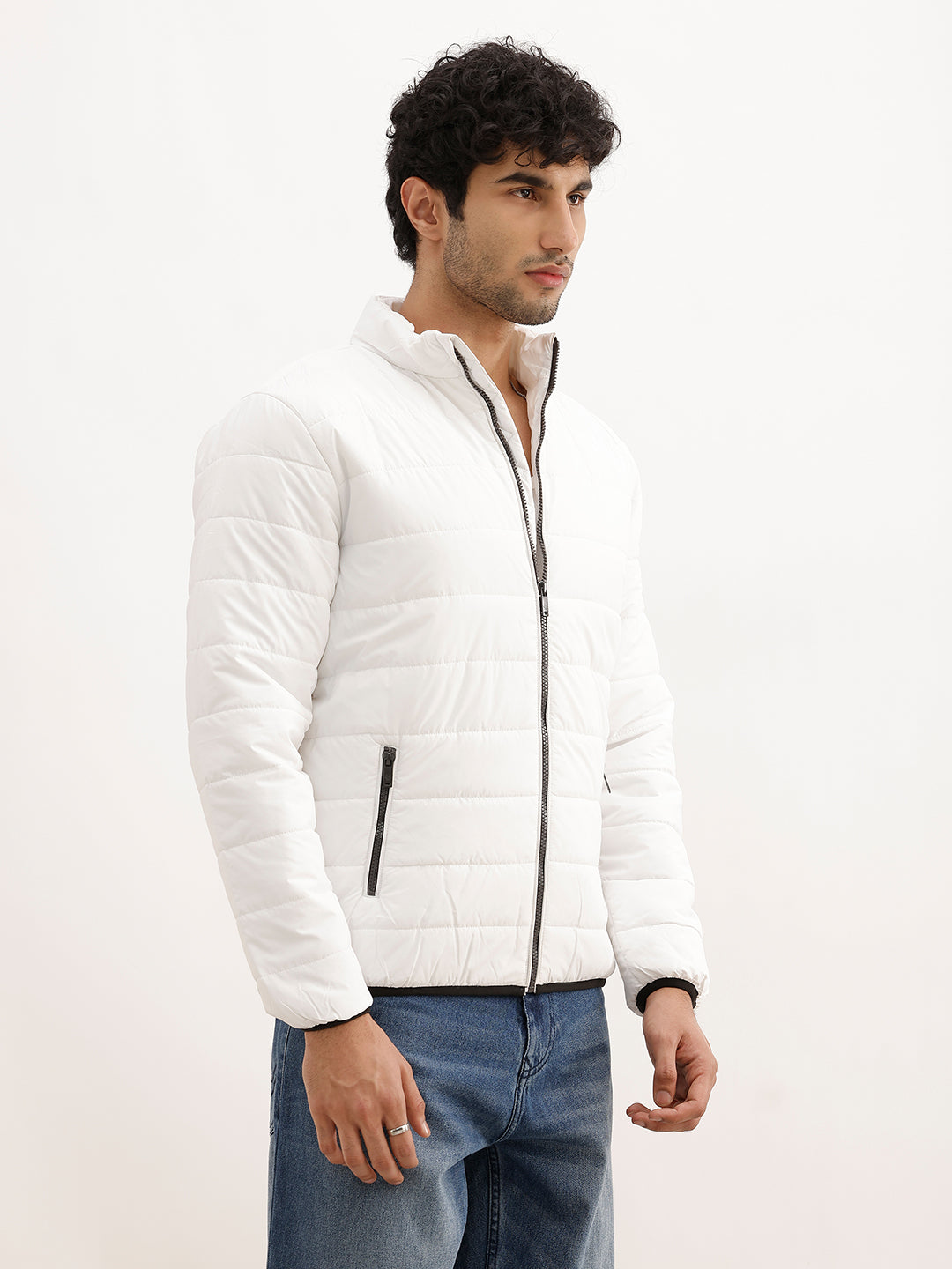 Solid Regular Fit Puffer Jacket | White