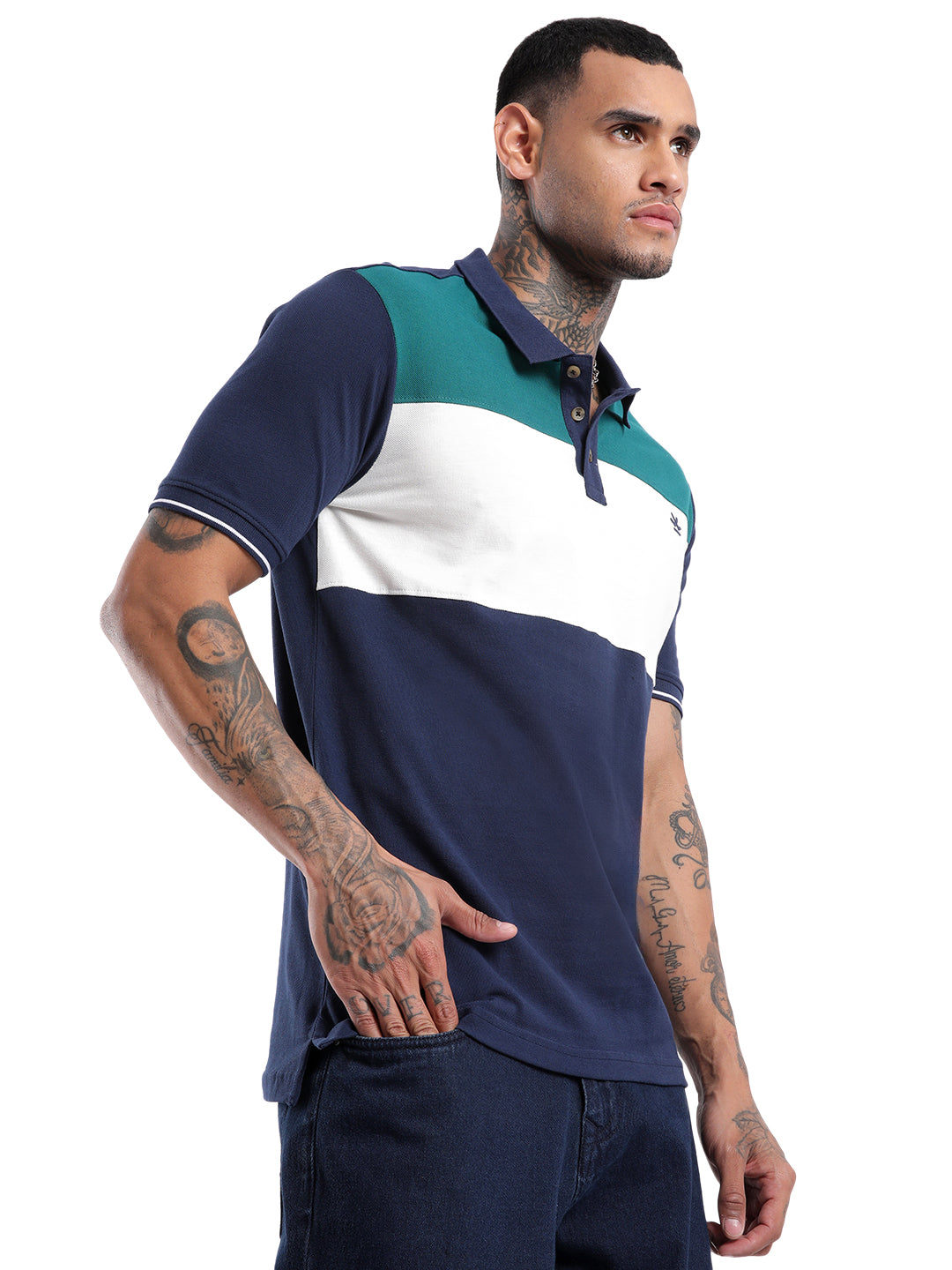 Navy Colour Block PoloT-Shirt