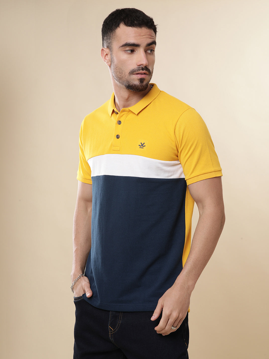 Yellow Split Colour-blocked Polo T-Shirt