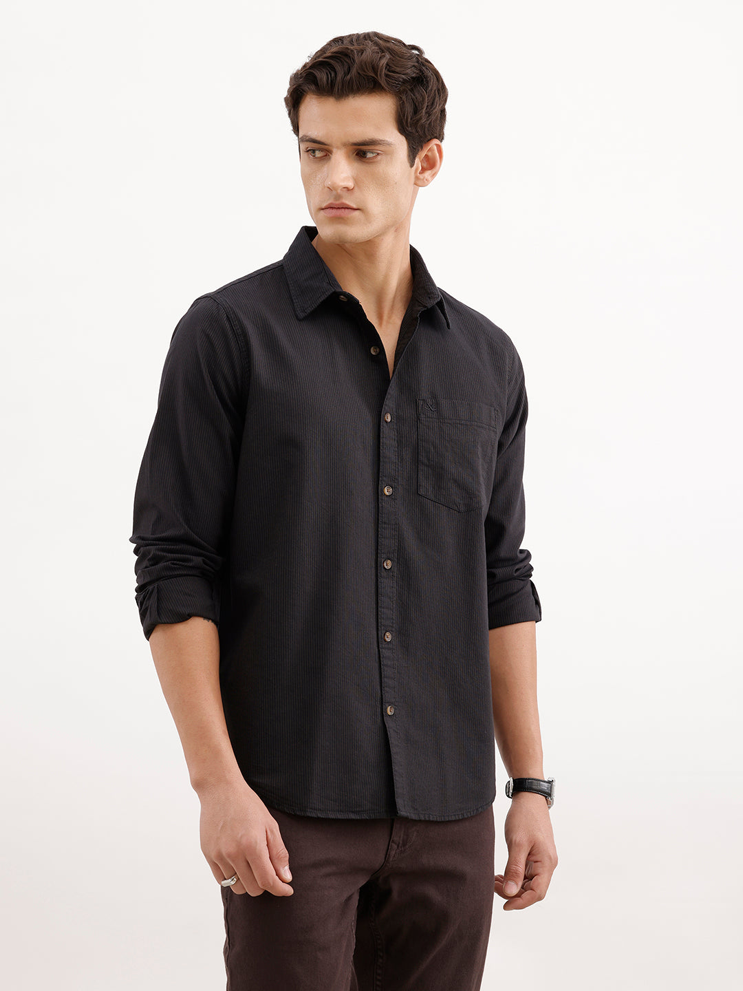Classic Regular Fit Striped Shirt  | Brown