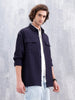 Men's Casual Solid Double Pocket Oversized Fit Shirt | Black