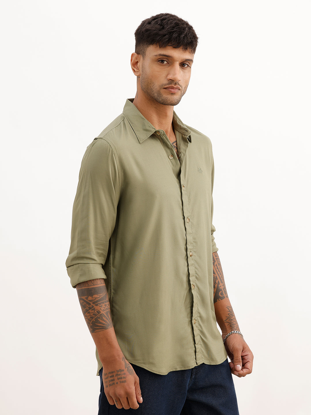 Solid Slim Fit Full Sleeve Shirt | Olive