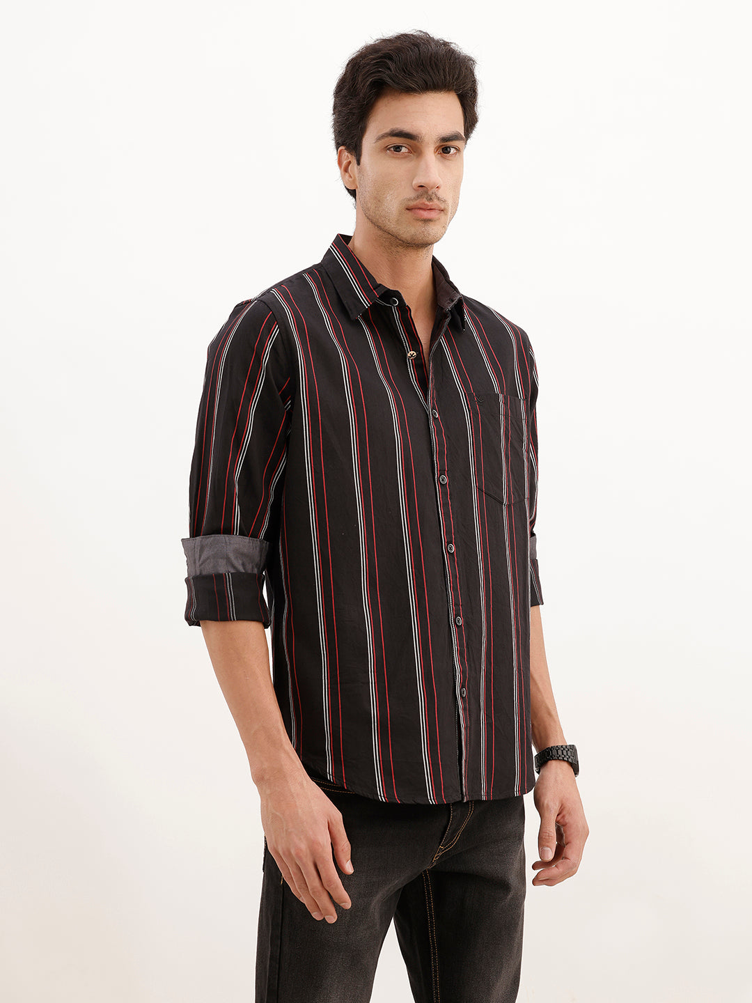 Classic Regular Fit Striped Shirt | Black