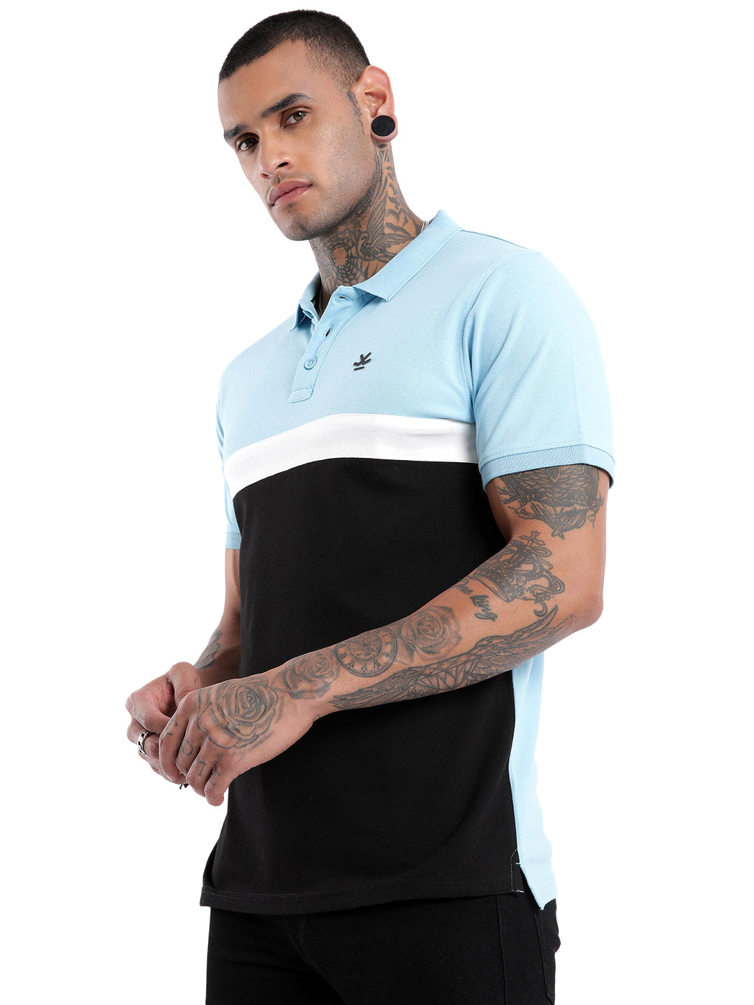 Elite Light Blue Colour Block Polo T-Shirt