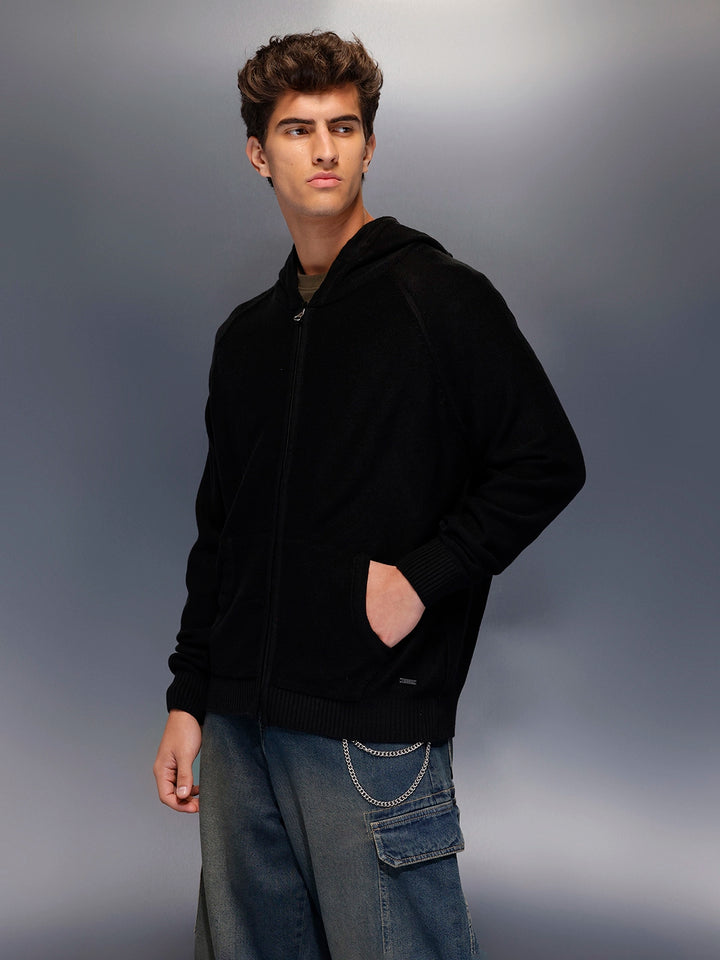 Solid Oversized Hooded Sweater   |  Black