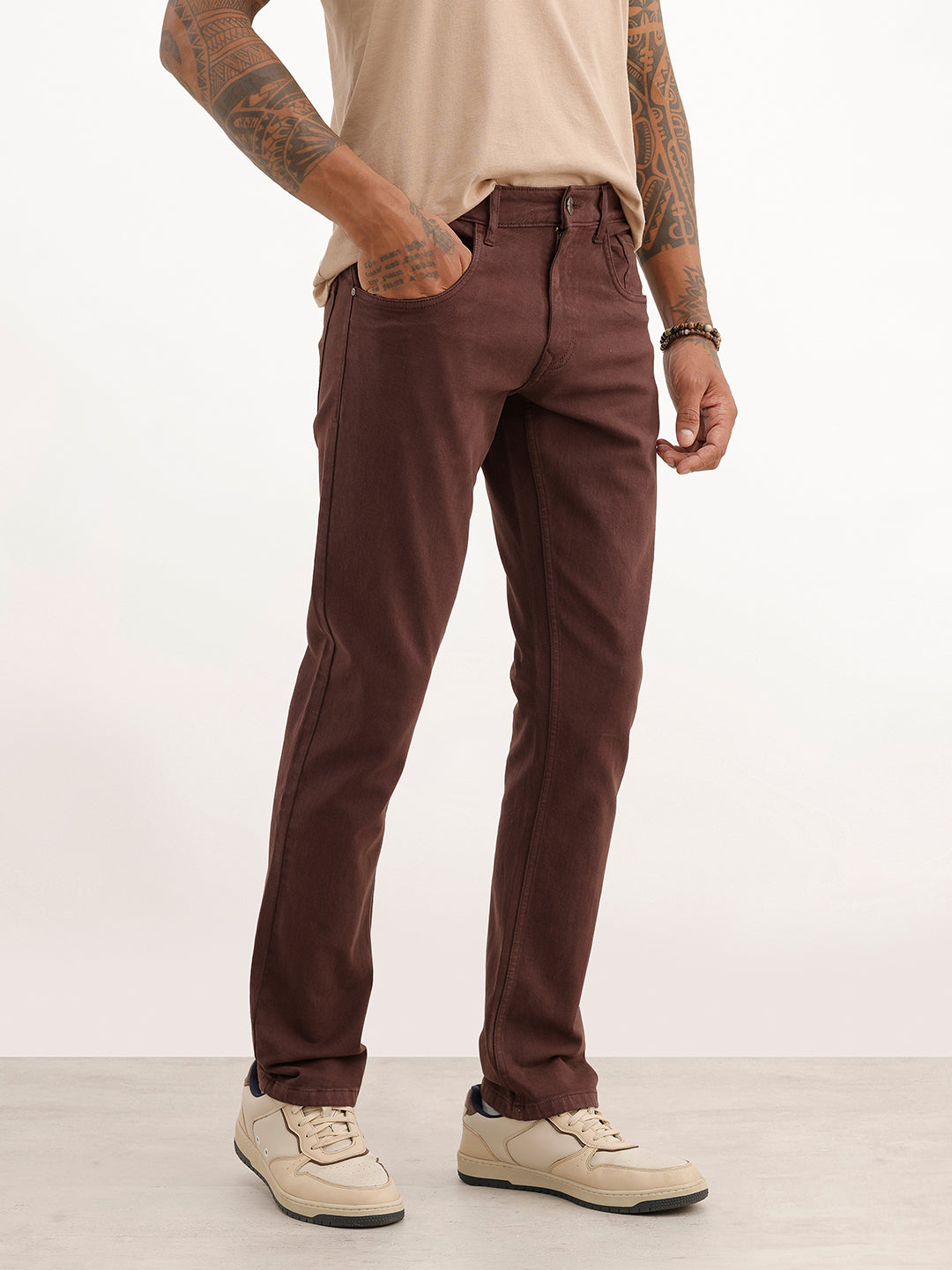 Solid Straight Fit Denim Jeans | Brown | WJN0100SR2424M