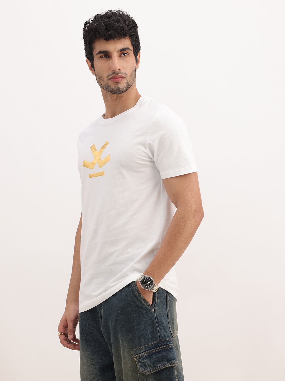 Slim Fit Foil Printed T-Shirt | White