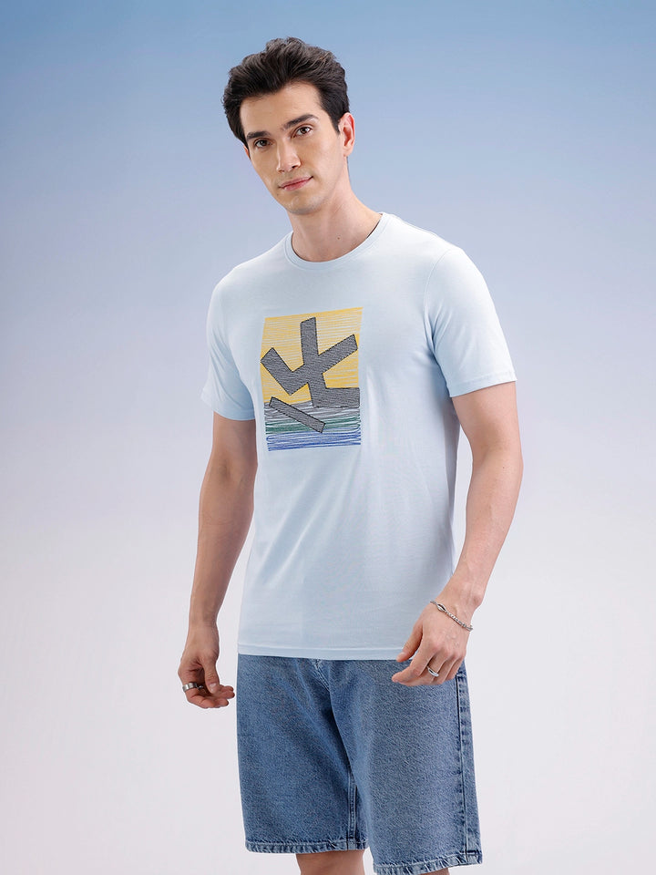 Slim Fit Embroidered Patch T-Shirt | Light Blue