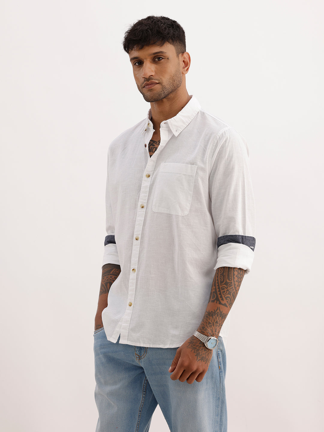 Solid Regular Fit Full Sleeve Shirt | White