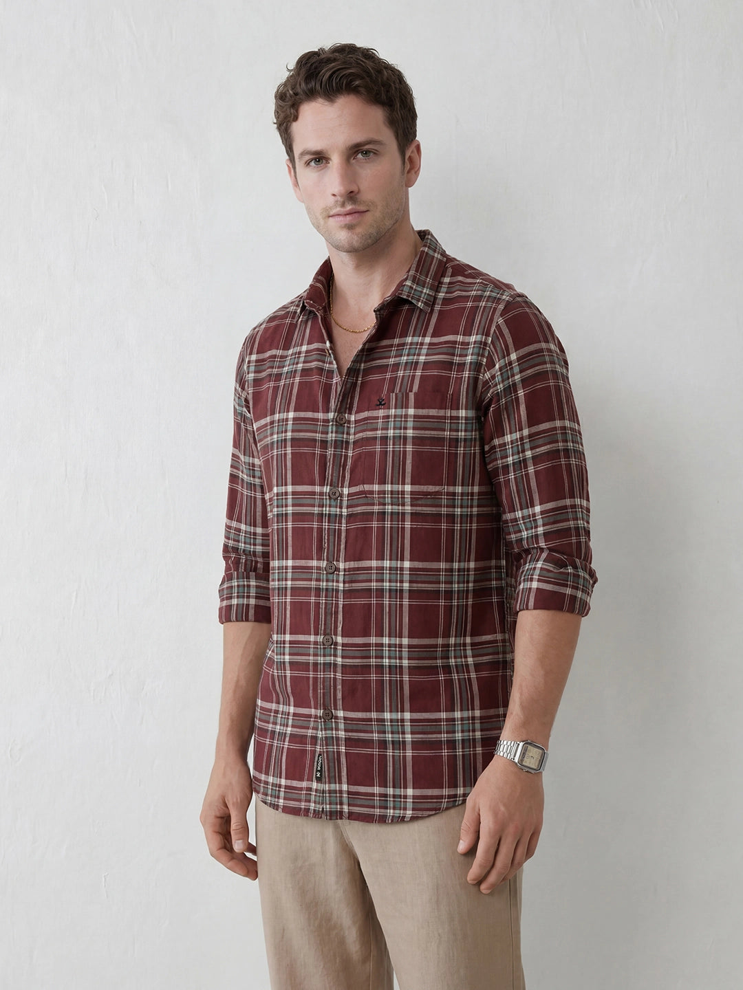 Slim Fit Checkered Shirt | Maroon